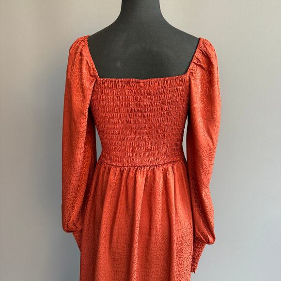 Wrangler Retro Shine Smoked Bodice Dress - orange - rust - silky - midi - size S - Picture 4 of 14
